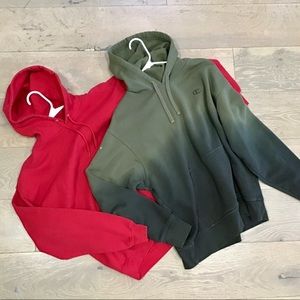 Hoodie Sweatshirts one red and one ombré green by Champs Size M